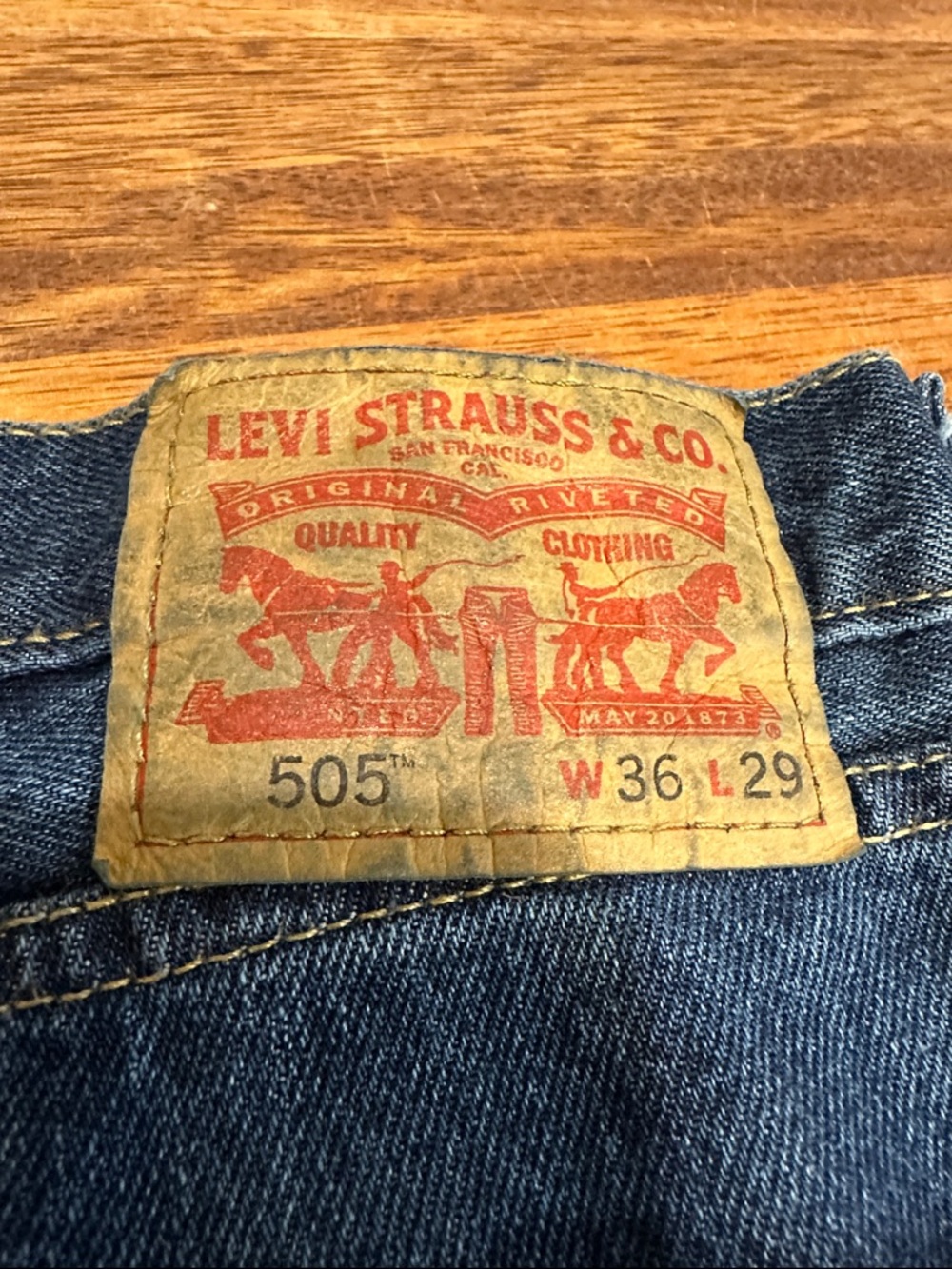 Levi's 505 Straight Jeans in Indigo Blue with Leather Patch